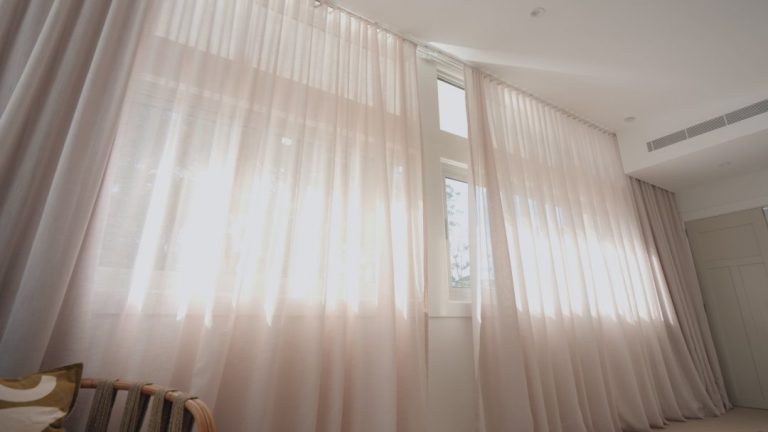 Light pink translucent curtains